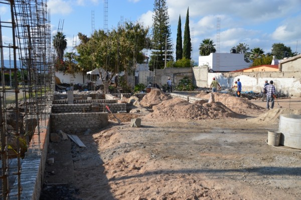 From the northeast corner of the lot.