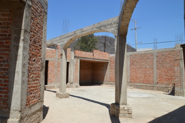 New columns. (This picture faces the small kitchen off the narthex. The sanctuary is to the left.)