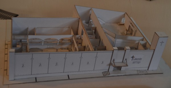 We haven't shown our beautiful model of the building on this page yet. Right now most of the construction is what you see on the right side of this model.