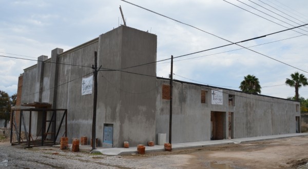 Outside the new church building